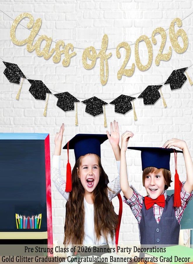لافتات جاهزة للتعليق من FHGG، تحمل شعار دفعة 2026، زينة حفلات، لافتات تهنئة بالتخرج ذهبية لامعة، زينة خريجين، زينة حفلات تخرج من المدرسة الثانوية والجامعة، لا تحتاج إلى تركيب يدوي - Image 4